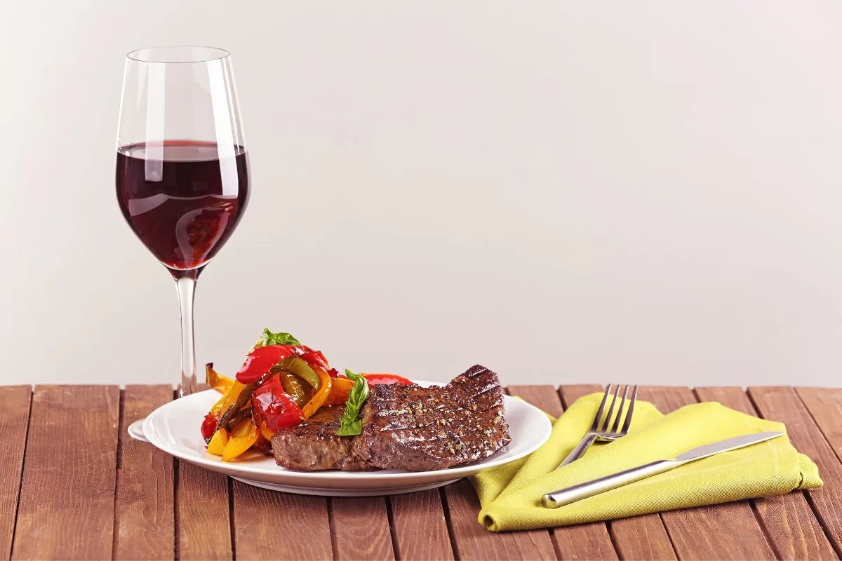 steak and wine