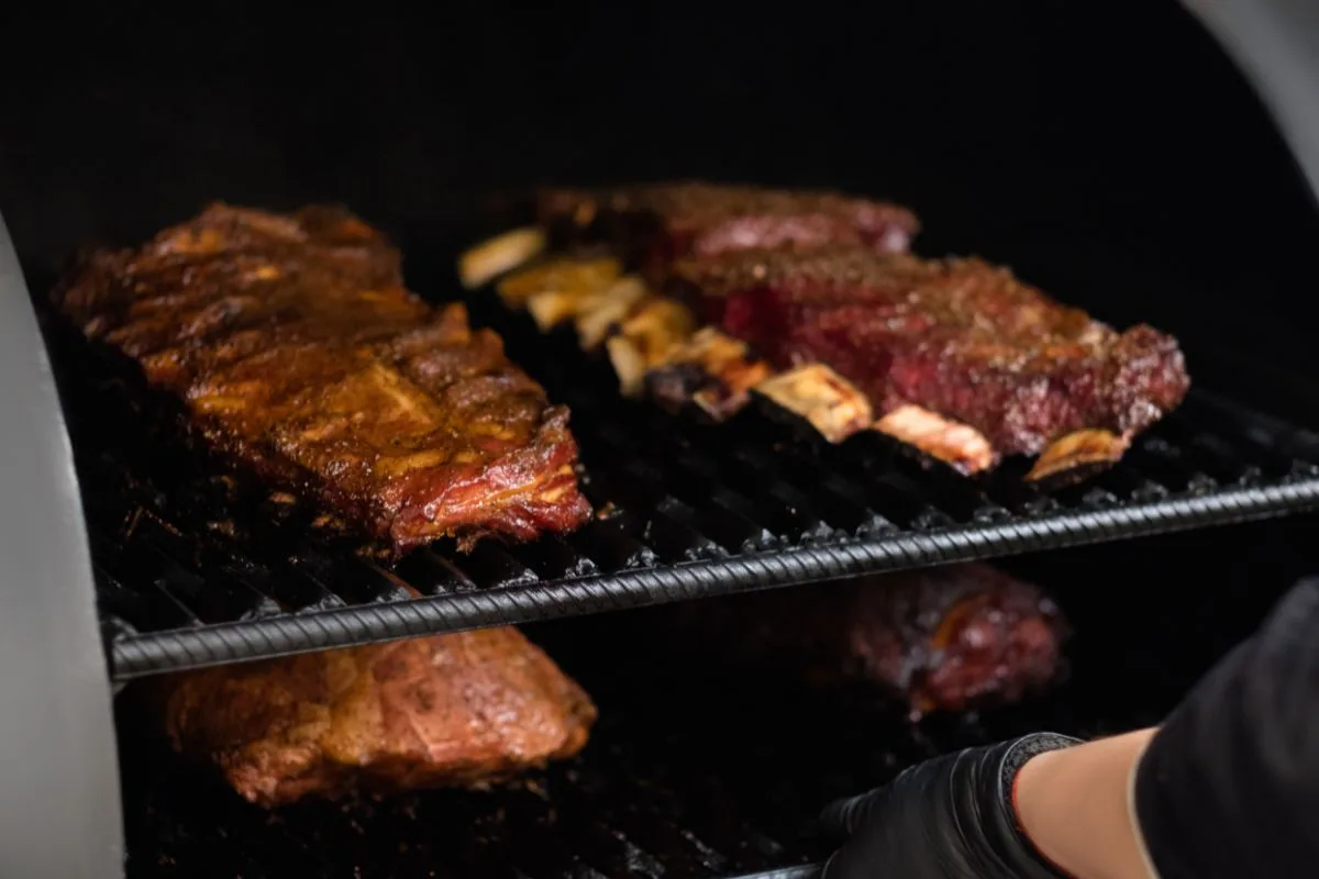 BBQ beef Steak inside Propane Smoker